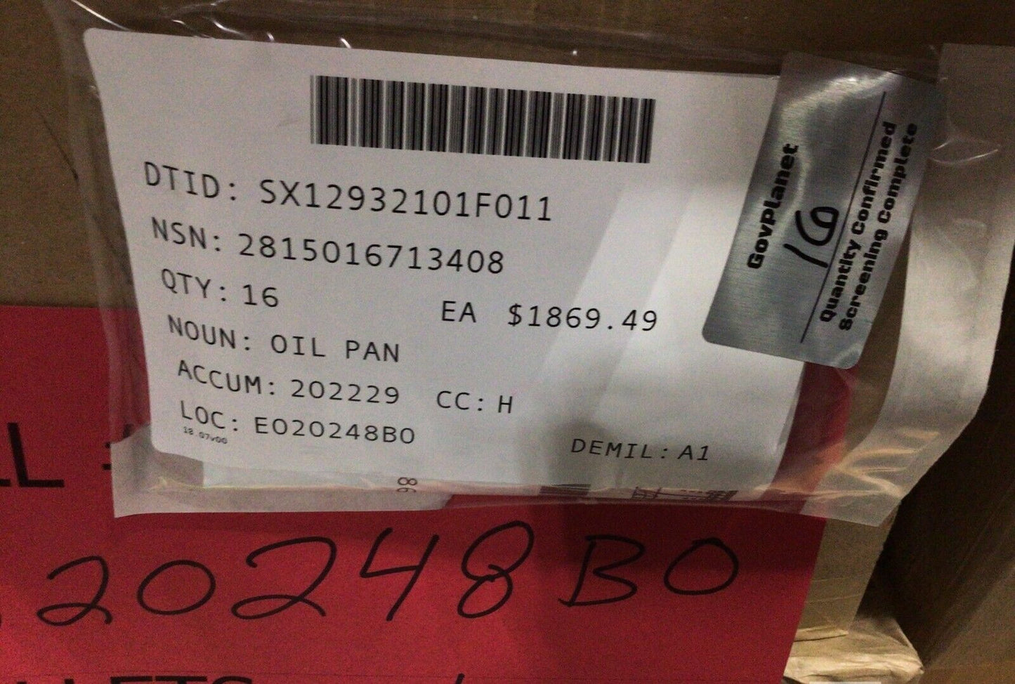 JOINT LIGHT TACTICAL VEHICLE OSHKOSH DEFENSE OIL PAN 4247186 2815-01-671-3408