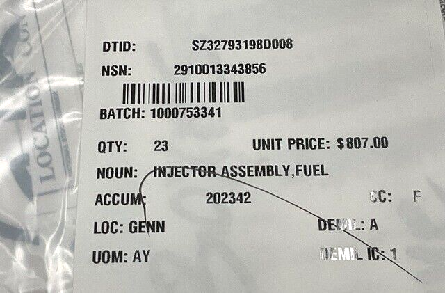 (1EA) GENERAL MOTORS FUEL INJECTOR ASSEMBLY 5226210 40043489-MP 2910-01-334-3856