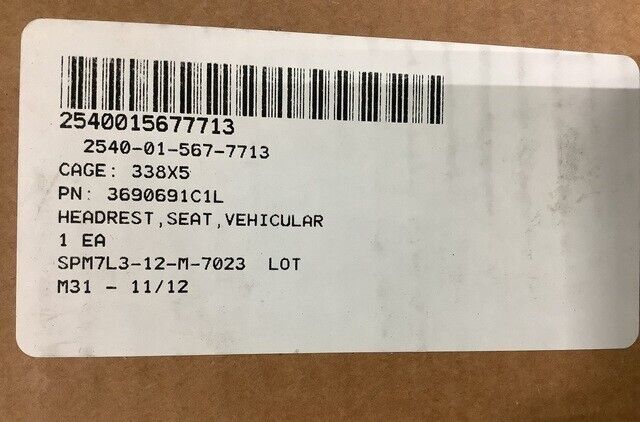 MAXX PRO MRAP MRV VEHICULAR SEAT HEADREST CO-DRIVER 3690691C1L 2540-01-567-7713