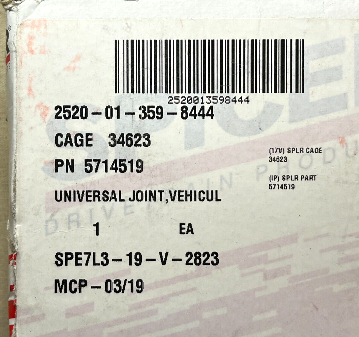 GENUINE HMMWV HUMMER H1 5-174X FRONT DRIVE SHAFT U JOINT 2520-01-359-8444 SPICER