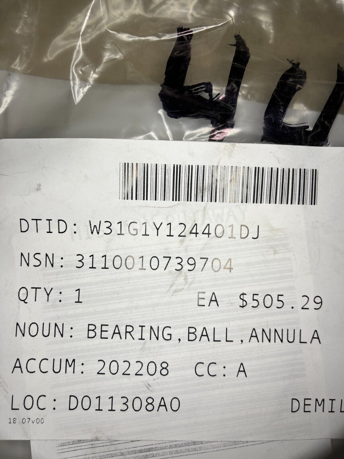 M1, M1A1 TANK TIMKEN 12273175 ANNULAR BALL BEARING 12287137 3110-01-073-9704