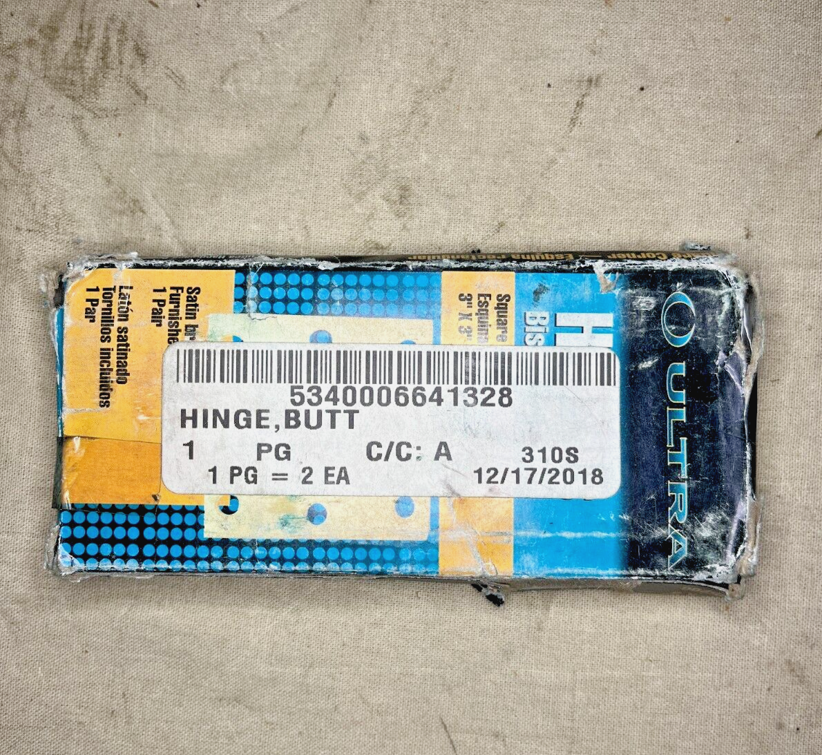 LIGHT DUTY ULTRA 3" X 3" BRASS PLATED SQUARE BUTT HINGE - PAIR 5340-00-664-1328