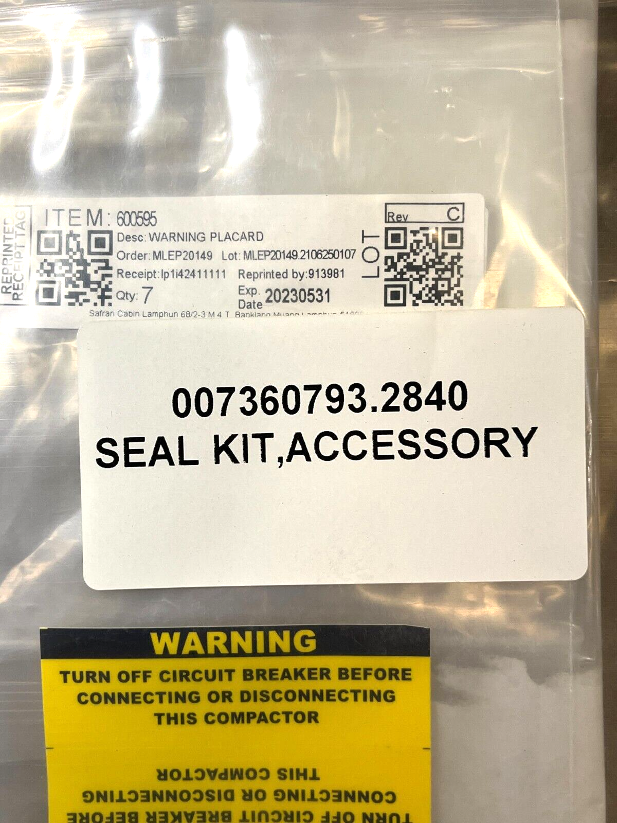 GENERAL ELECTRIC T64 600595 ACCESSORY SEAL KIT 2840-00-736-0793