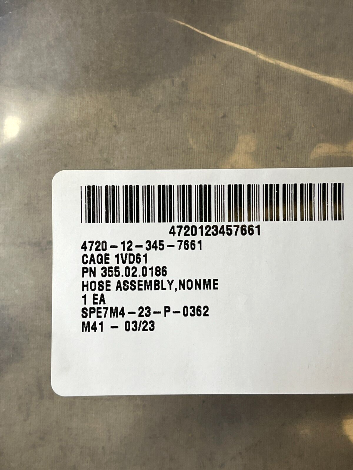 NEW HOSE ASSEMBLY NONMETALLIC 355.02.0186 4720-12-345-7661 USA