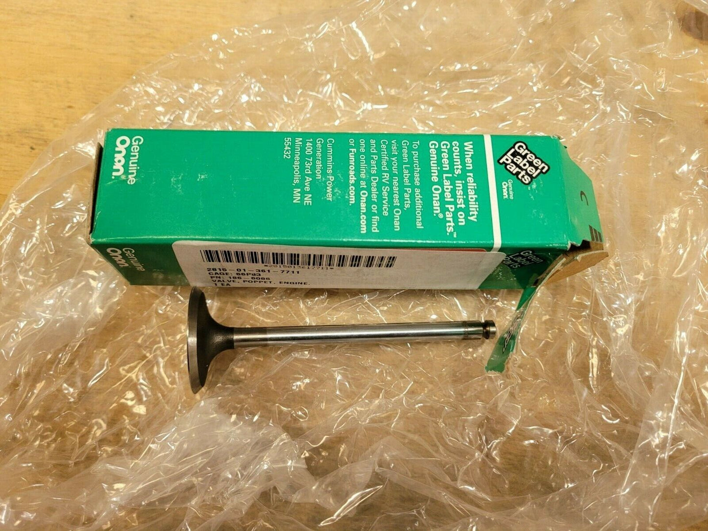 GENUINE ONAN POPPET VALVE MEP802 LPW Intake Valve DN2M 186-6086 GREEN LABEL