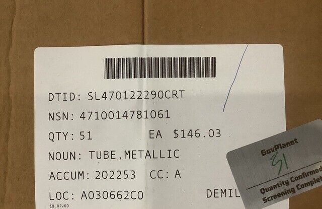 131260 METALLIC TUBE NSN 4710-01-478-1061 TEXTRON
