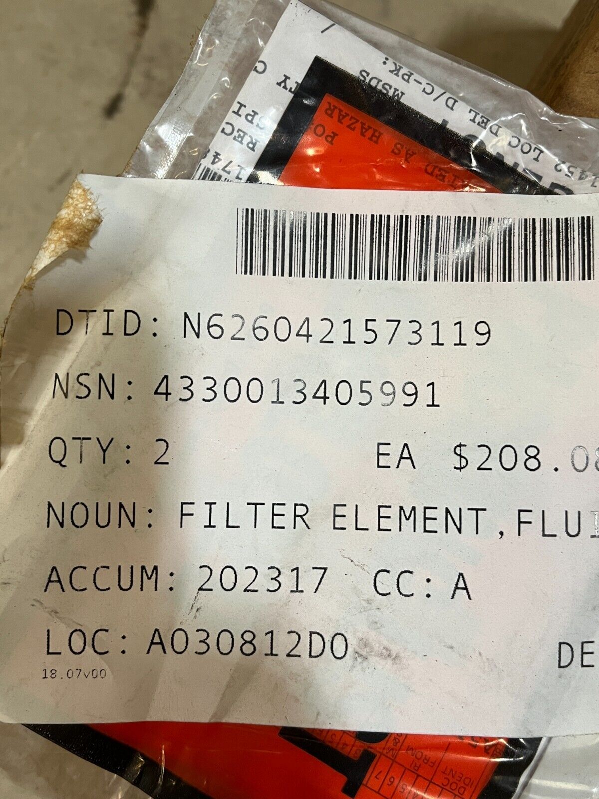 GENUINE CASE C2950511 FLUID FILTER FUEL OIL ELEMENT P2950511 4330-01-340-5991