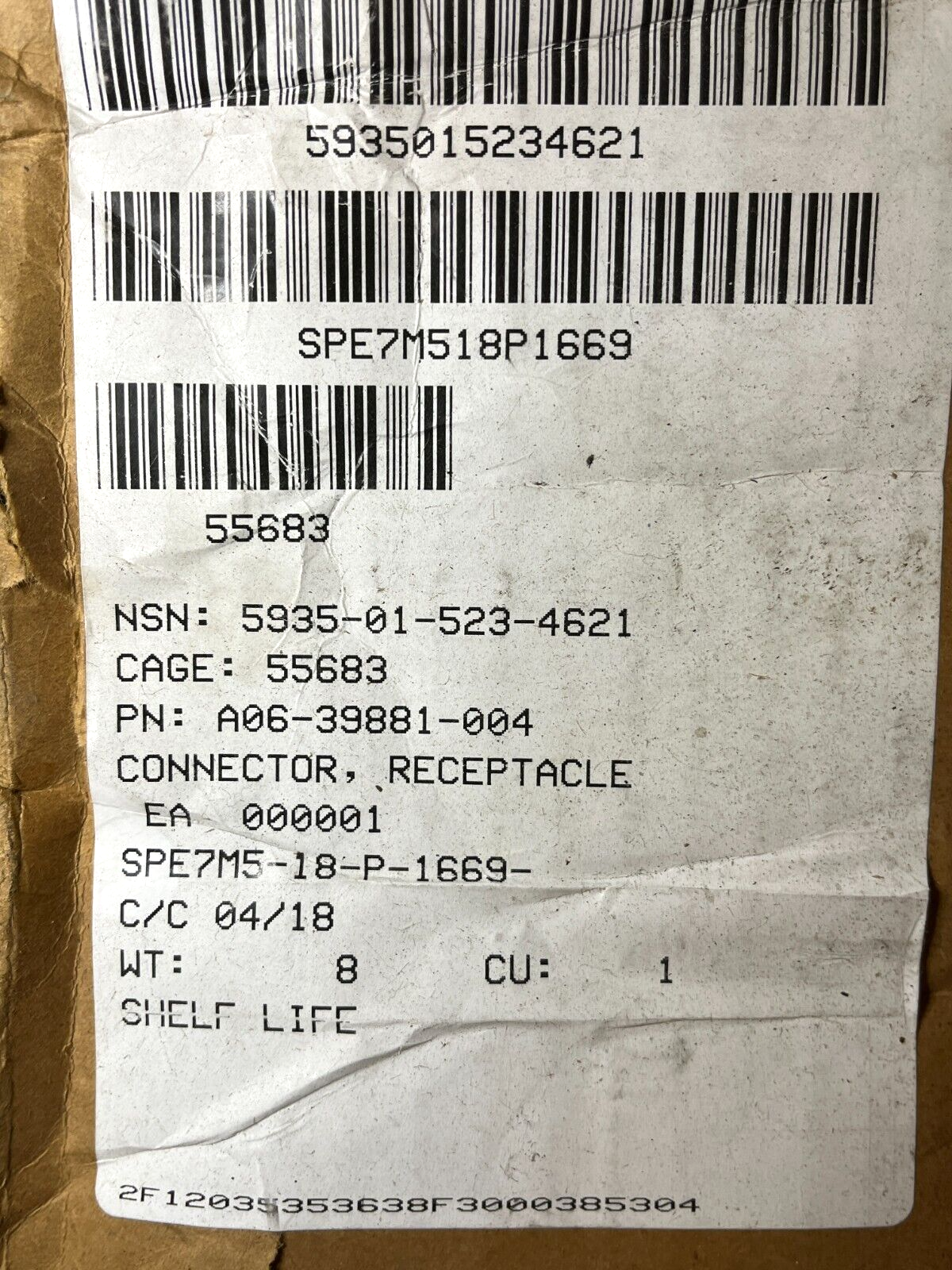 M-915 TRUCK A06-39881-004 ELECTRICAL RECEPTACLE CONNECTOR CABLE 5935-01-523-4621