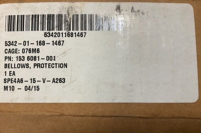 M973 SUSV BAE SYSTEMS 1536081-001 PROTECTION BELLOWS 90032-991 5342-01-168-1467