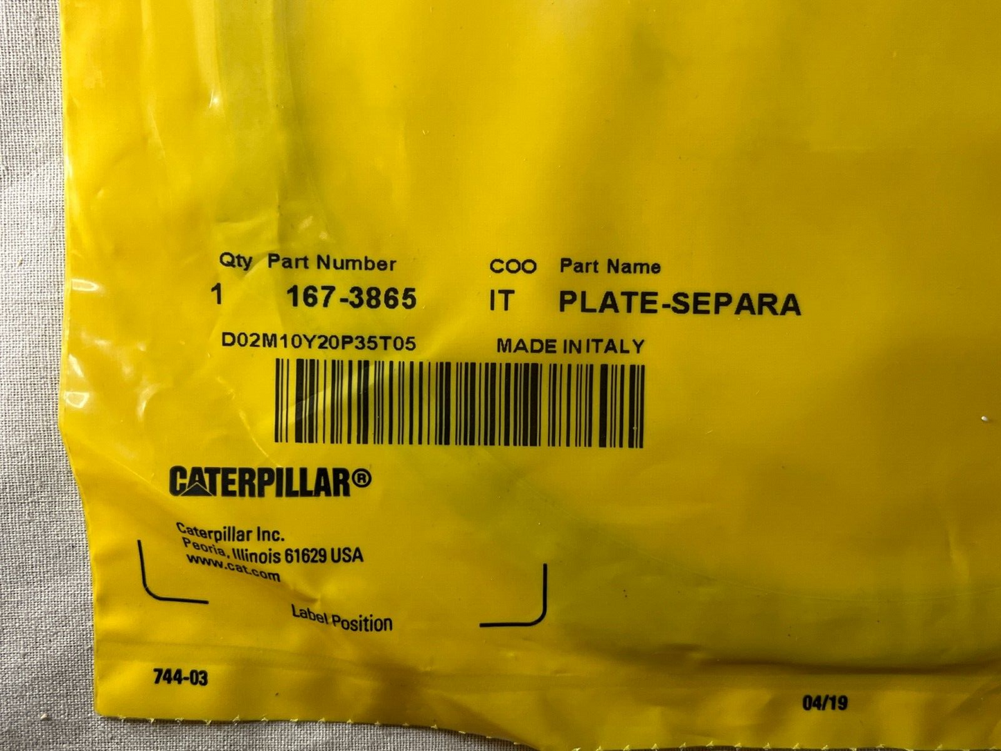 OEM GENUINE CAT CATERPILLAR 167-3865 SEPARATION PLATE 1673865 USA-STOCK