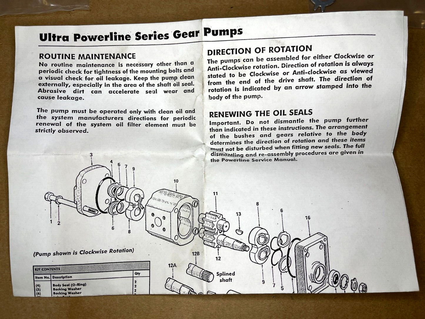 ULTRA DYNAMIC 1PPD7111-23A MAINTENANCE ROTARY PUMP KIT 6230-280 4320-99-778-5371