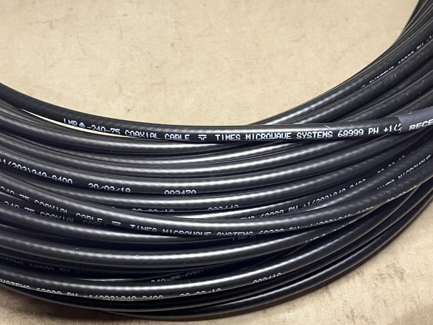TIMES MICROWAVE SYSTEM RADIO FREQUENCY CABLE ASSEMBLY 150ft 5995-01-530-1911