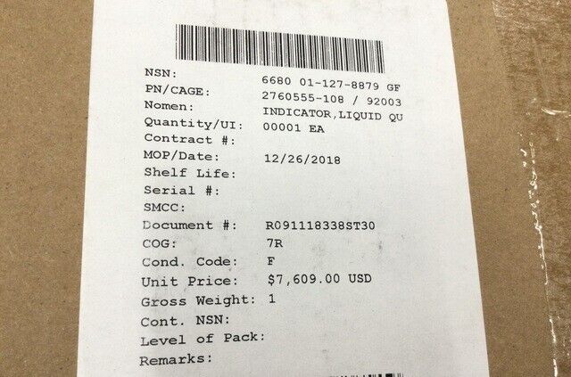 PARKER HANNIFIN 2760555-108 FLUID LEVEL INDICATOR ASSEMBLY 6680-01-127-8879 NOS