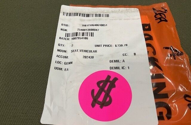 FMTV LMTV MTV M1078 12414335 VEHICULAR SEAT ASSEMBLY W/SLIDER 2540-01-494-9054