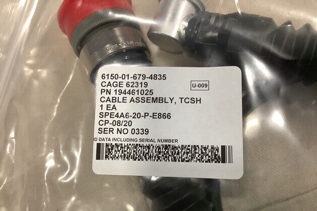 NEW REAL-TIME LABORATORIES 194461025 CABLE ASSEMBLY TCSH J2 6150-01-679-4835