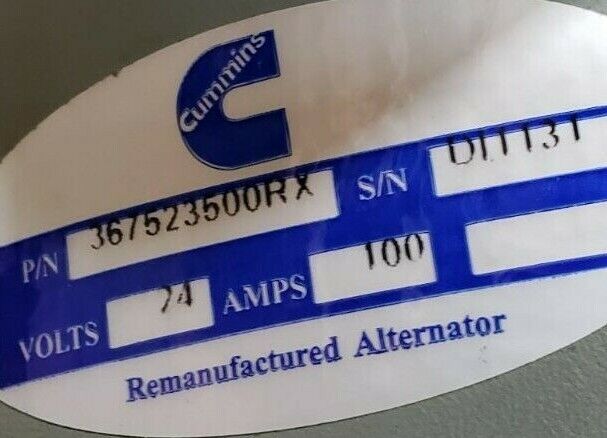 Cummins 24V Alternator 367523500RX Fits RTCH Kalmar RT240 12J1339