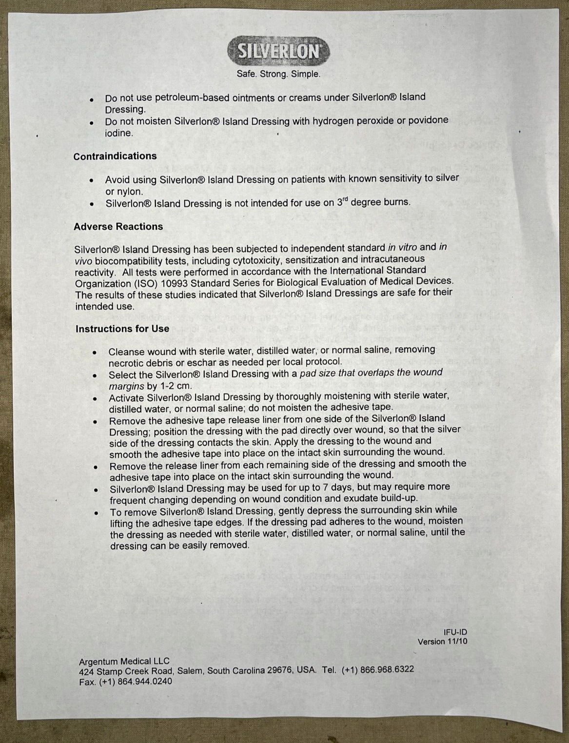 (5EA)ARGENTUM SILVERLON ID-66 6'' 15'' SILVER SURGICAL DRESSING 6510-01-572-5745