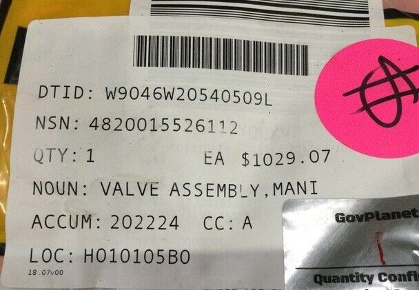 NEW EDGEWOOD 5-15-31923 MANIFOLD VALVE ASSEMBLY 4820-01-552-6112 USA-STOCK