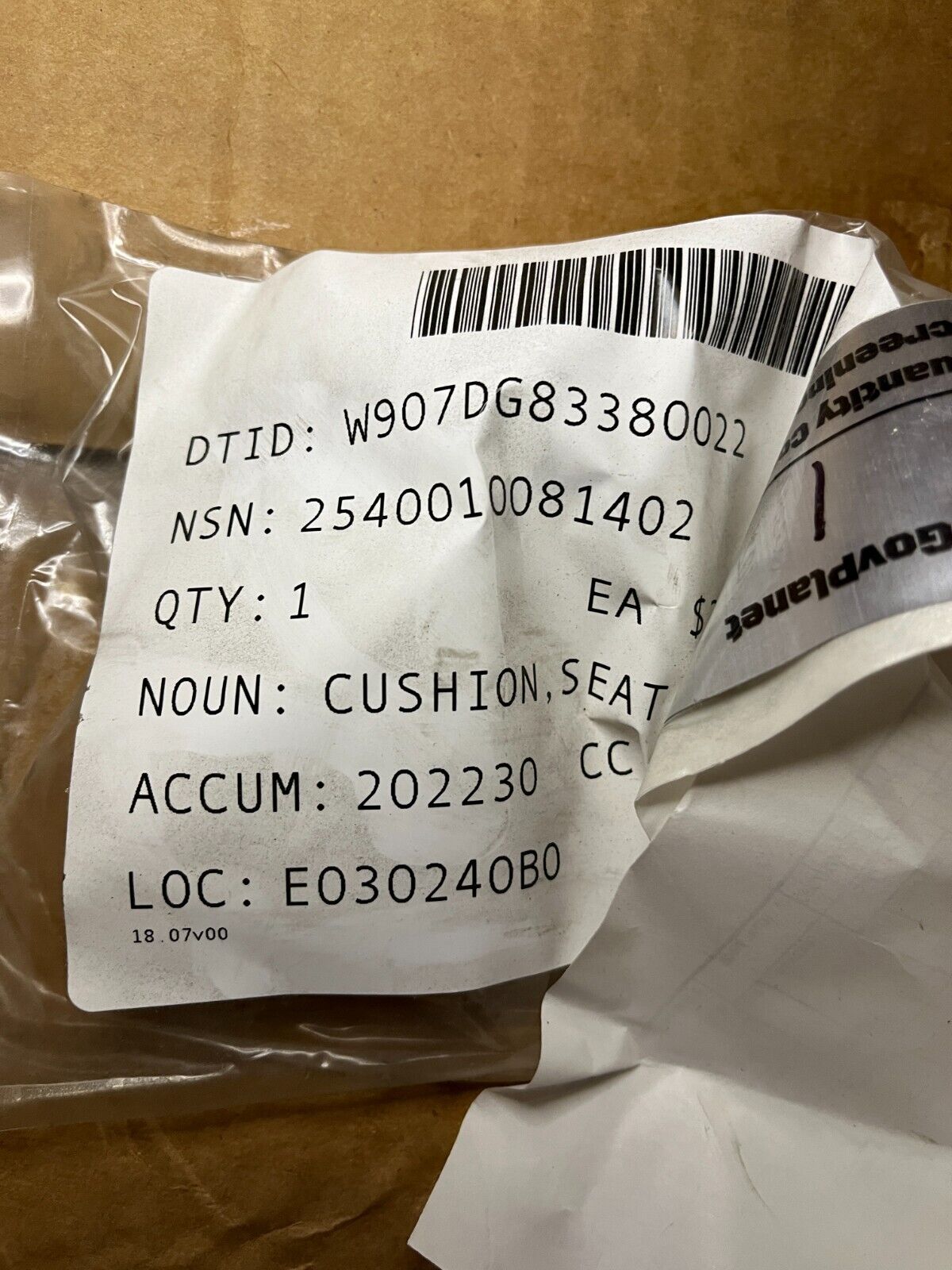 NEW VEHICULAR SEAT BACK CUSHION F403307DS F4033-1 2540-01-008-1402 USA-STOCK