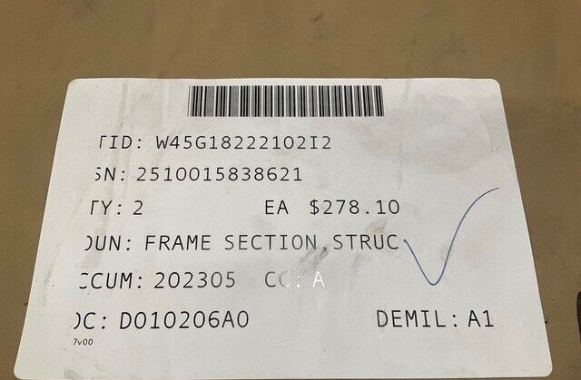 MRAP-MATV OSHKOSH 3856842 REAR,LH STRUCTURAL FRAME SECTION 2510-01-583-8621