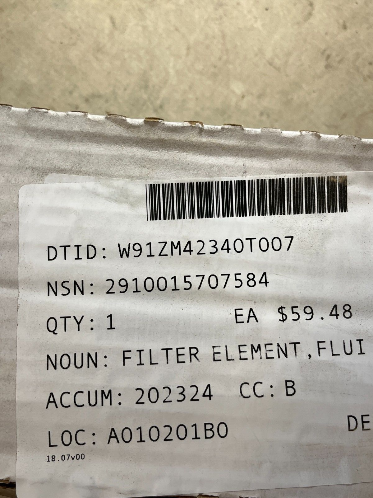 PALLETIZED LOAD SYSTEM OSHKOSH 3721164 FLUID FILTER ELEMENT 2910-01-570-7584