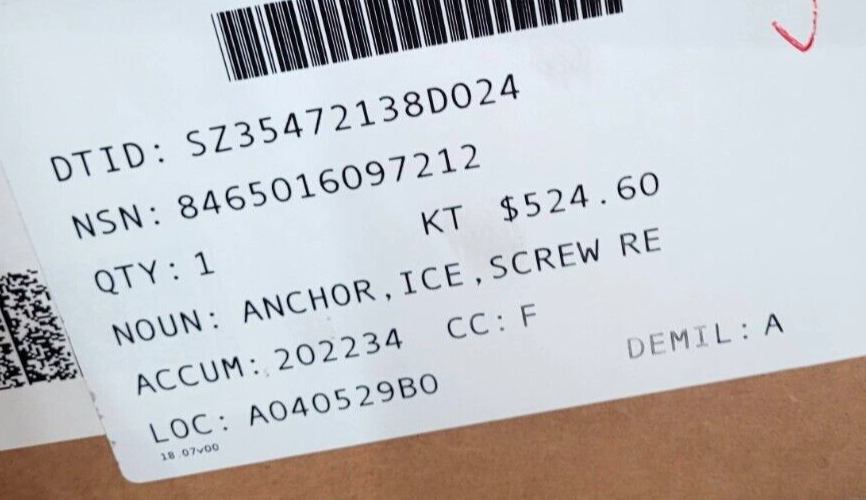 SINGLE ICE SCREW 19CM ANCHOR BLACK DIAMOND EXPRESS ICE SCREW CARABINER TYPE X