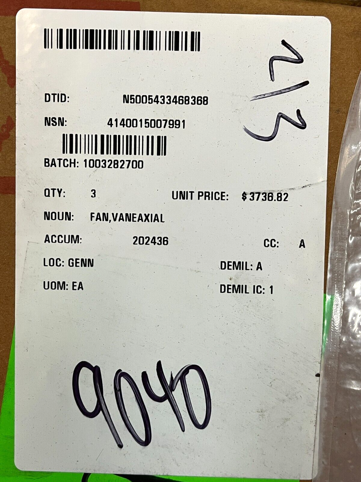USGI MILITARY HEAVY DUTY APW 220-0070-4 VANEAXIAL FAN C-1522-4 4140-01-500-7991
