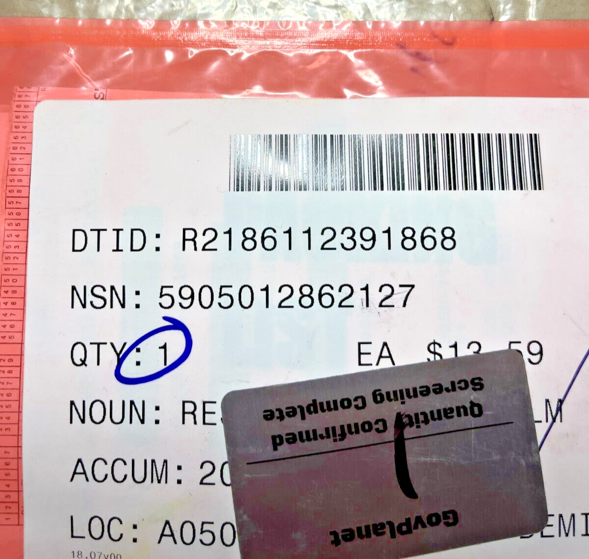 FILM FIXED RESISTOR 10.900 KILOHMS RNC90Y10K900AR MIL-R-55182/9 5905-01-286-2127