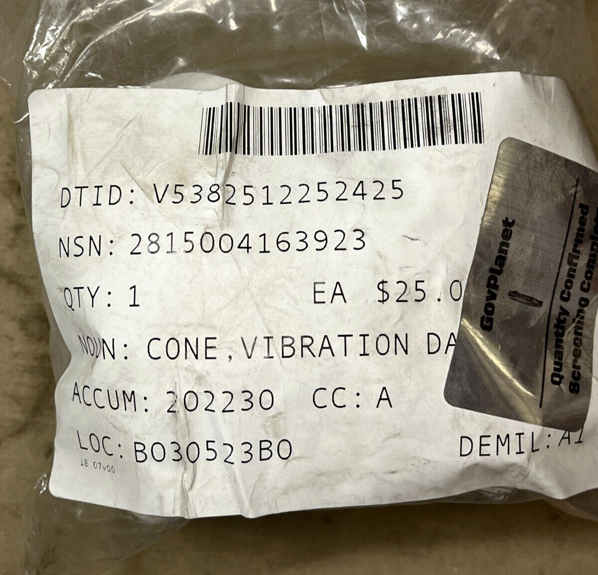DETROIT DIESEL 5158640 VIBRATION DAMPER CONE K-5158640 2815-00-416-3923 NOS