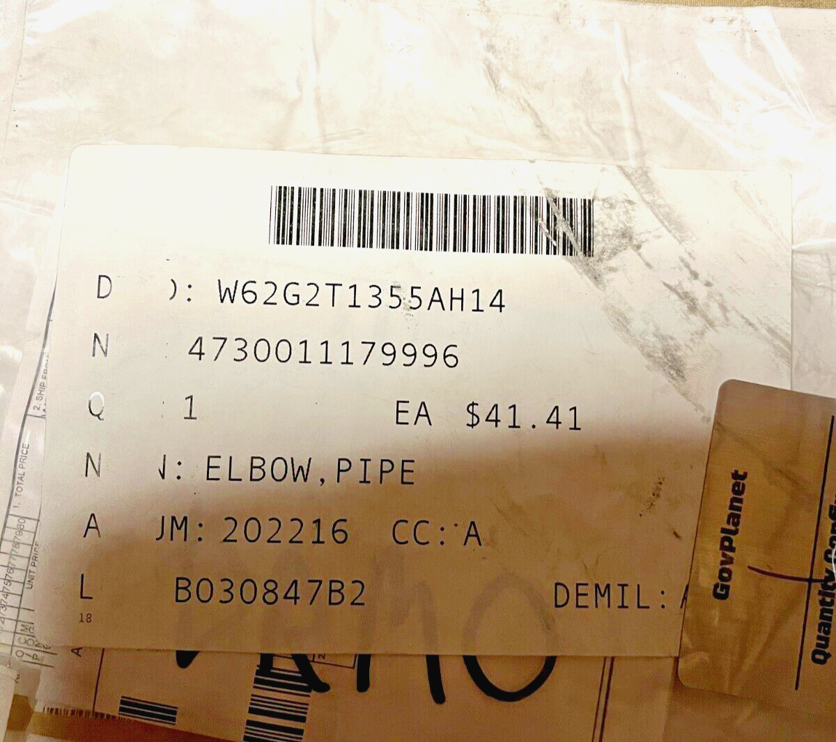 BLACK HAWK UH-60A PIPE ELBOW FITTING 113414-2 4730011179996 4730-01-117-9996