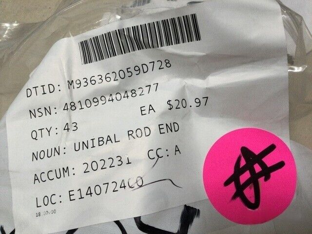 NEW MAN DIESEL & TURBO P/N OD30226 UNIBAL ROD ENDS NSN 4810-99-404-8277 1EA