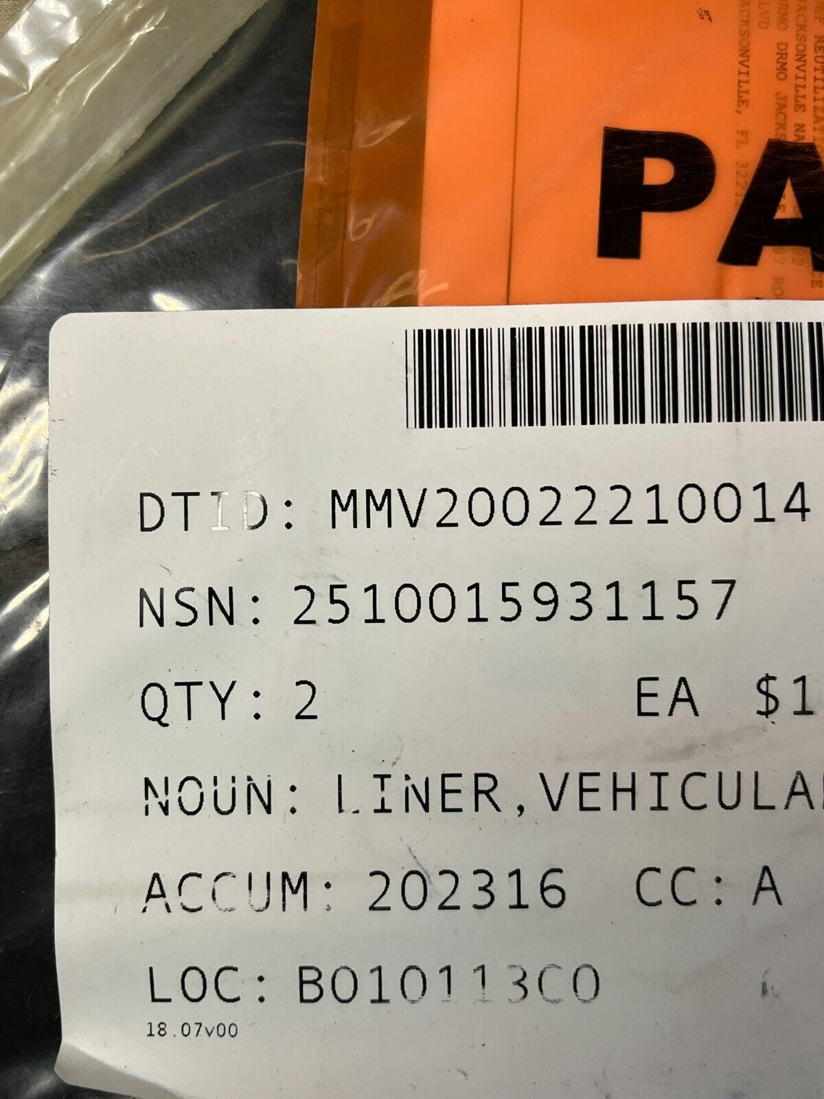 MRAP-M-ATV OSHKOSH 3955658 VEHICULAR FENDER LINER LEFT FRONT 2510-01-593-1157