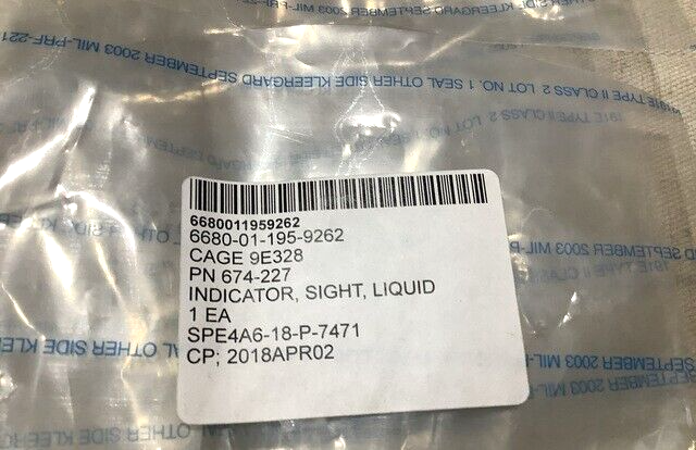 (1EA) USS AUSTIN LPD-4 STEWARD 674-227 LIQUID SIGHT INDICATOR 6680-01-195-9262