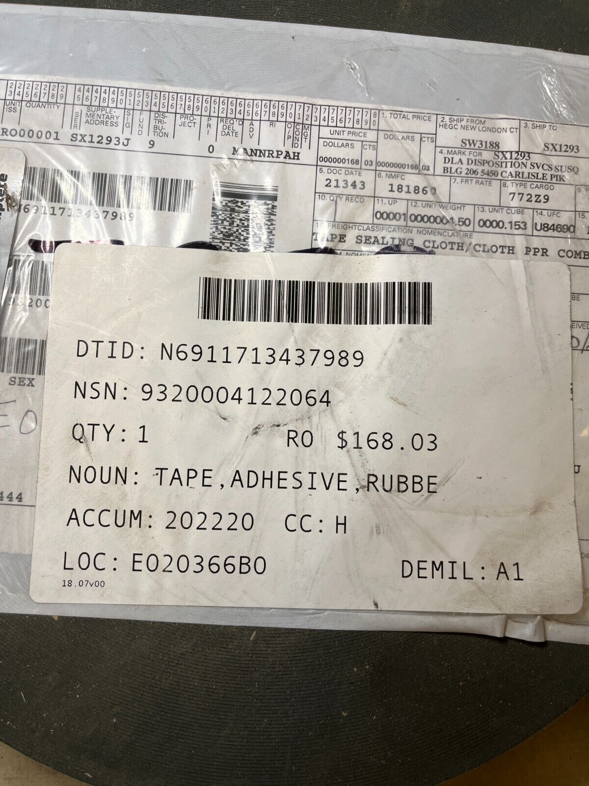 ROLLS OF VALLEY INDUSTRIAL VIP2800-2 216FT RUBBER ADHESIVE TAPE 9320-00-412-2064