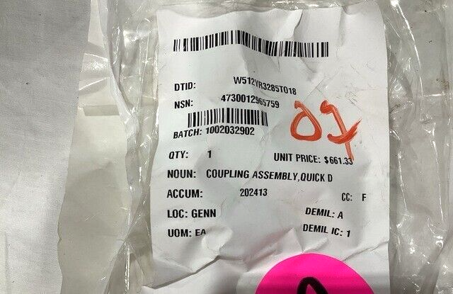 M-1, ABRAMS TANK 12322124-4 QUICK DISCONNECTION COUPLING ASSY 4730-01-296-5759