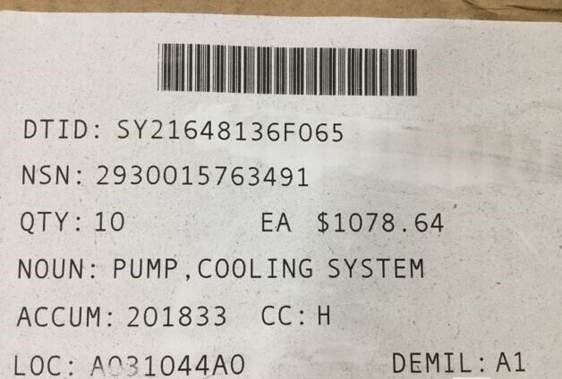 CTP USA OEM 3362213 WATER ENGINE COOLING SYSTEM PUMP NSN 2930-01-576-3491