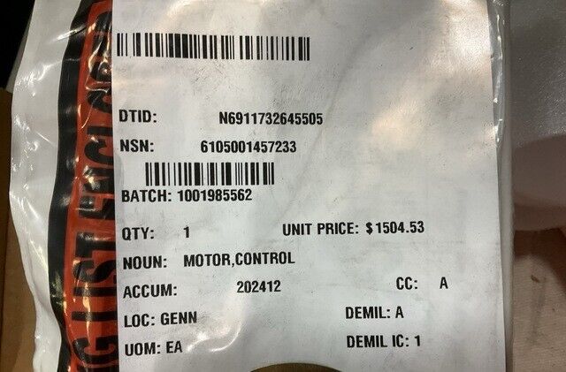 NORTHROP GRUMMAN 66364-001 BRAKE & GEAR TRAIN ASSEMBLY 66364 6105-00-145-7233