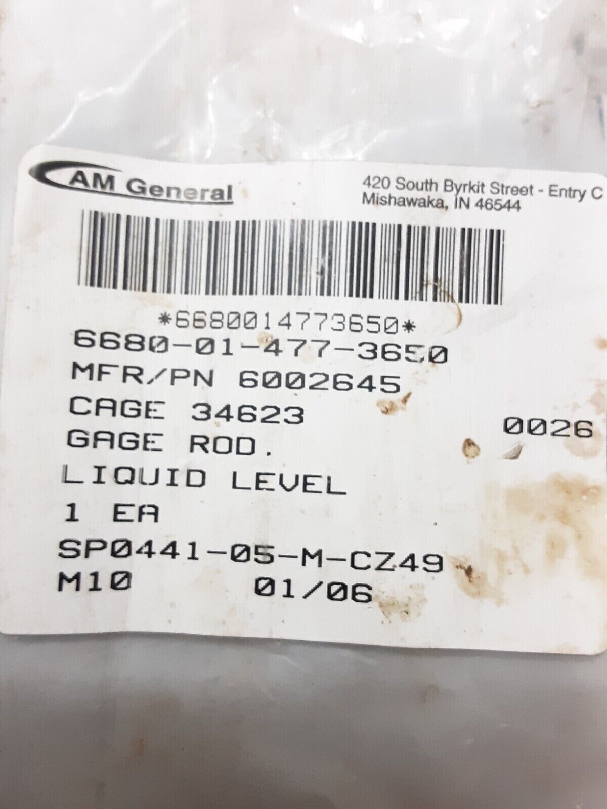 HMMWV HUMVEE M998 LIQUID LEVEL GAGE ROD DIPSTICK 29" 6002645 6680-01-477-3650