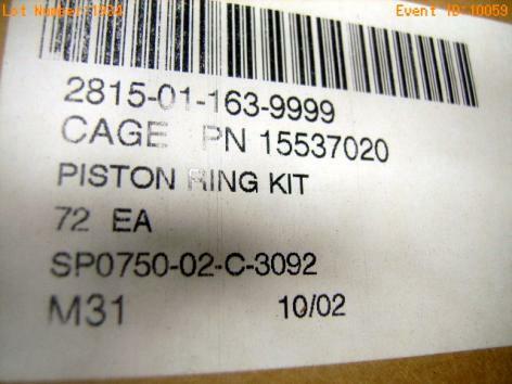 Humvee CUCV GM 15537020 Hummer RING SET Ring Set Piston 0.75Mm Outside 1985-1993