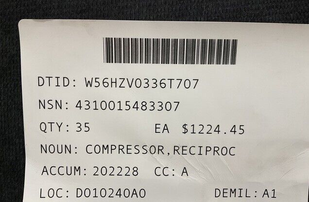 MRAP RG-31 RECIPROCATING COMPRESSOR SD7H15 T/E 24V S8126 4310-01-548-3307