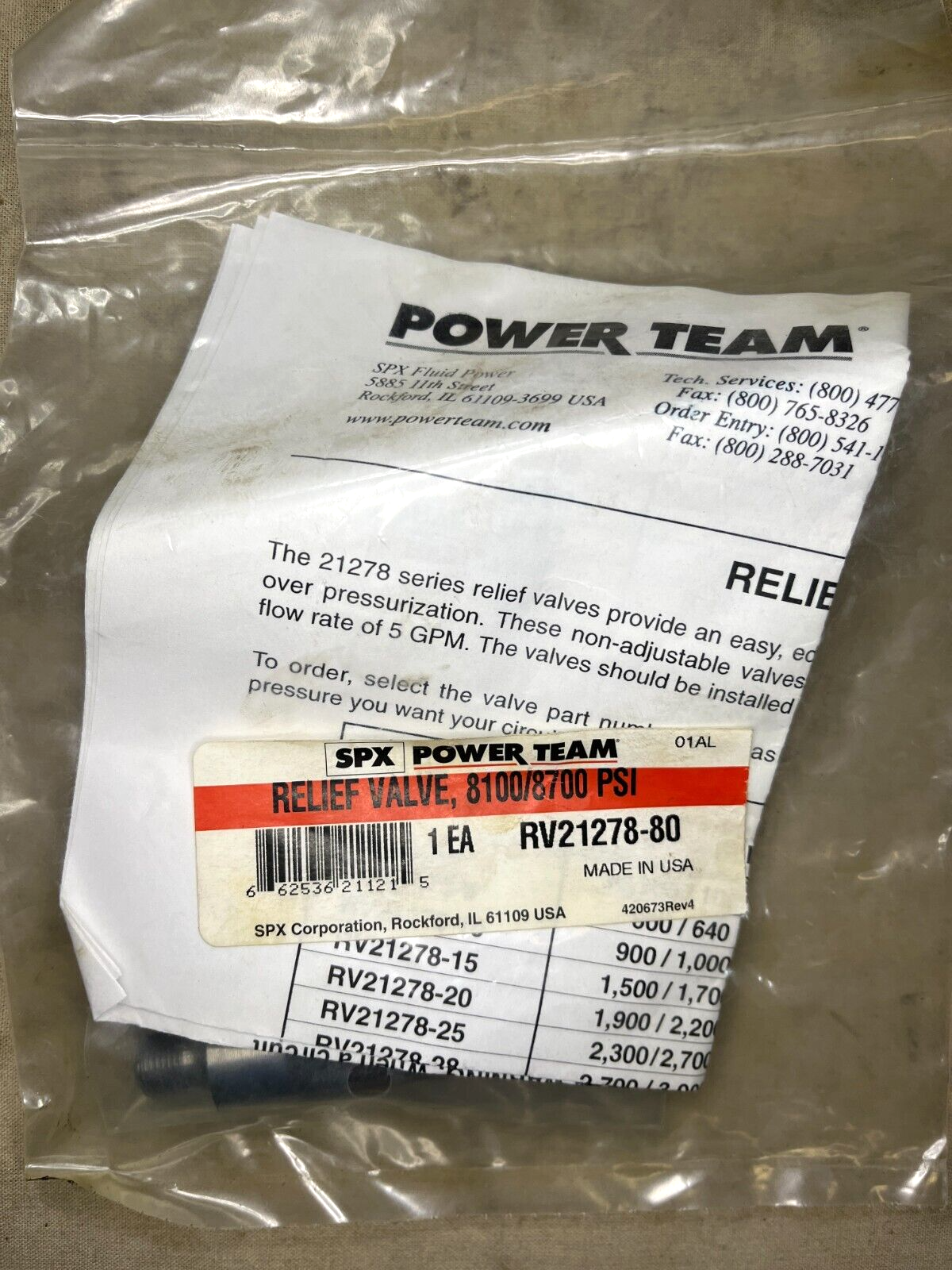 NEW SPX OEM 21278-80 SAFETY RELIEF VALVE 8100/8700 PSI 2127880 4820-01-297-4506