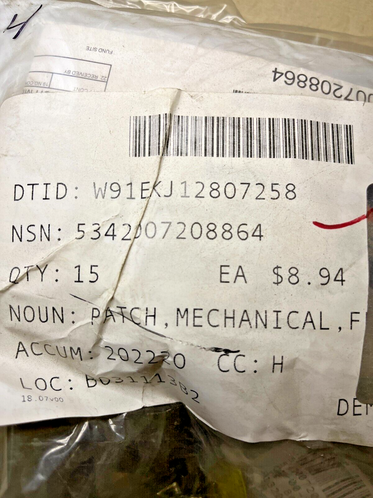 MIL-R-52255 FLEXIBLE SURFAC MECHANICAL PATCH 3 13202E2870-1 5342-00-720-8864 NOS