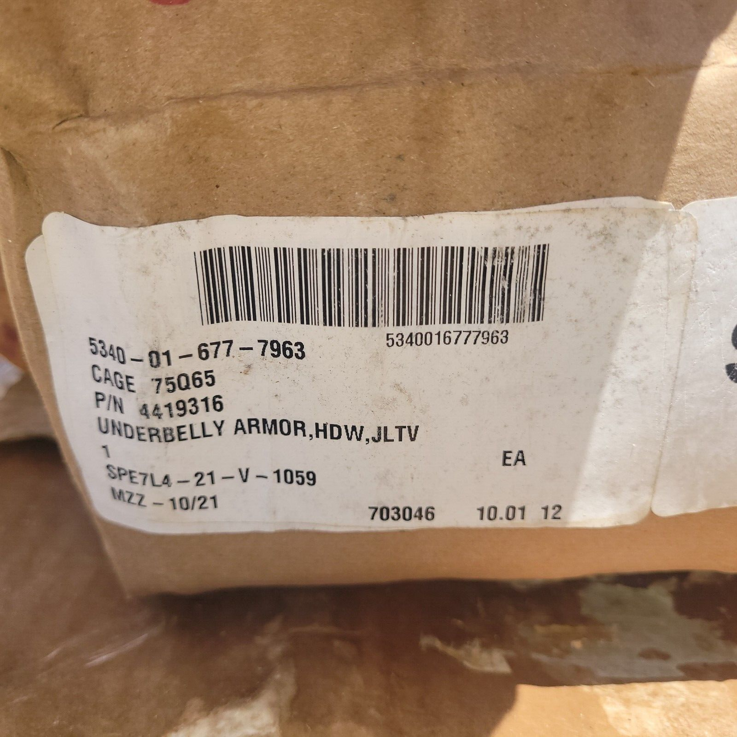 MILITARY ARMOR,HDW, JLTV 4419316 EQUIPMENT HARDWARE KIT 5340-01-677-7963