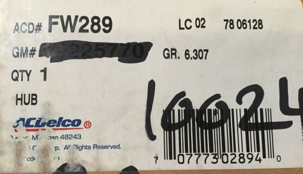 AC DELCO SP580310 Front Wheel Bearing & Hub Assembly for FW158 FW166 FW289 FW338
