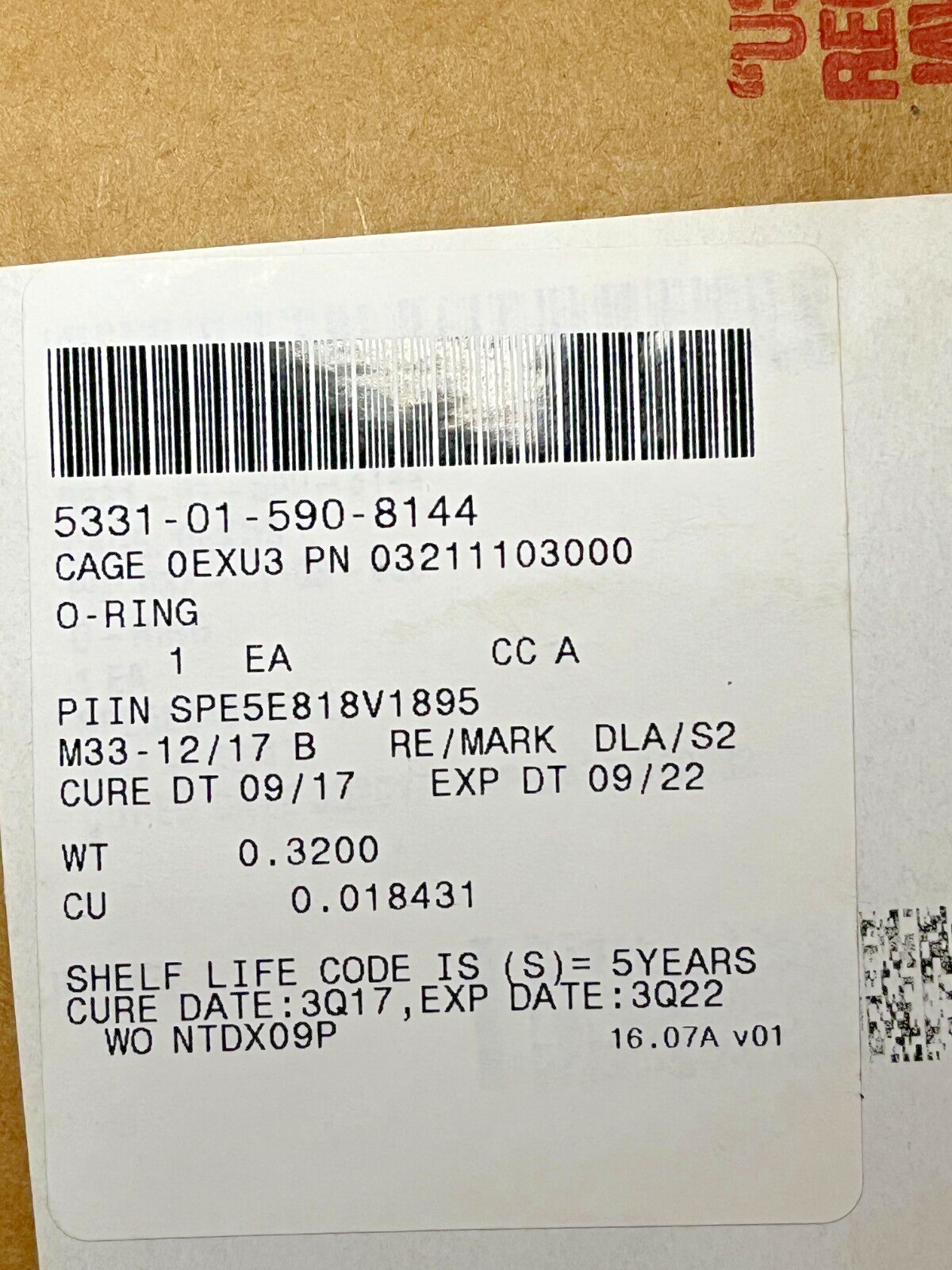 FORD CLASS CARRIER 032-11103-000 RIGHT O-RING,SHELL FLANGE 5331-01-590-8144