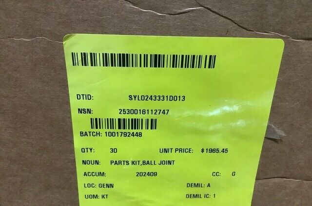 OSHKOSH MTVR 7 TON 3919960 FRONT BALL JOINT PARTS KIT 2530-01-611-2747