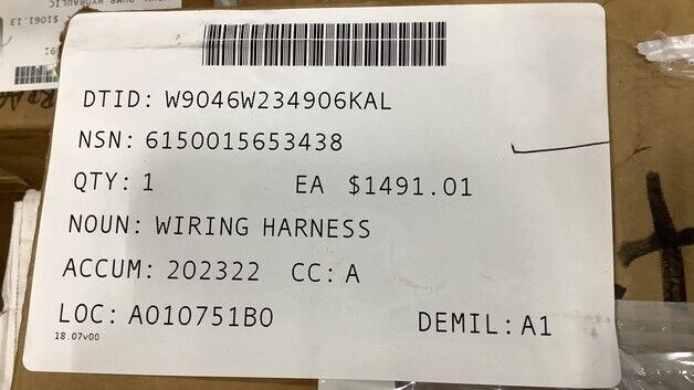 MILITARY CAT I (MRAP LRIP10) WIRING HARNESS 12500626 3685644C91 6150-01-565-3438