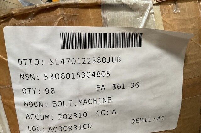 1EA NATIONAL AEROSPACE STANDARDS NAS5011613A MACHINE BOLT 5306-01-530-4805
