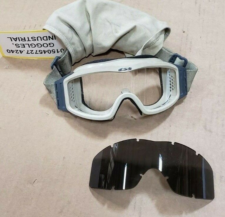 Tan ESS industrial goggles with sunglass insert and cover