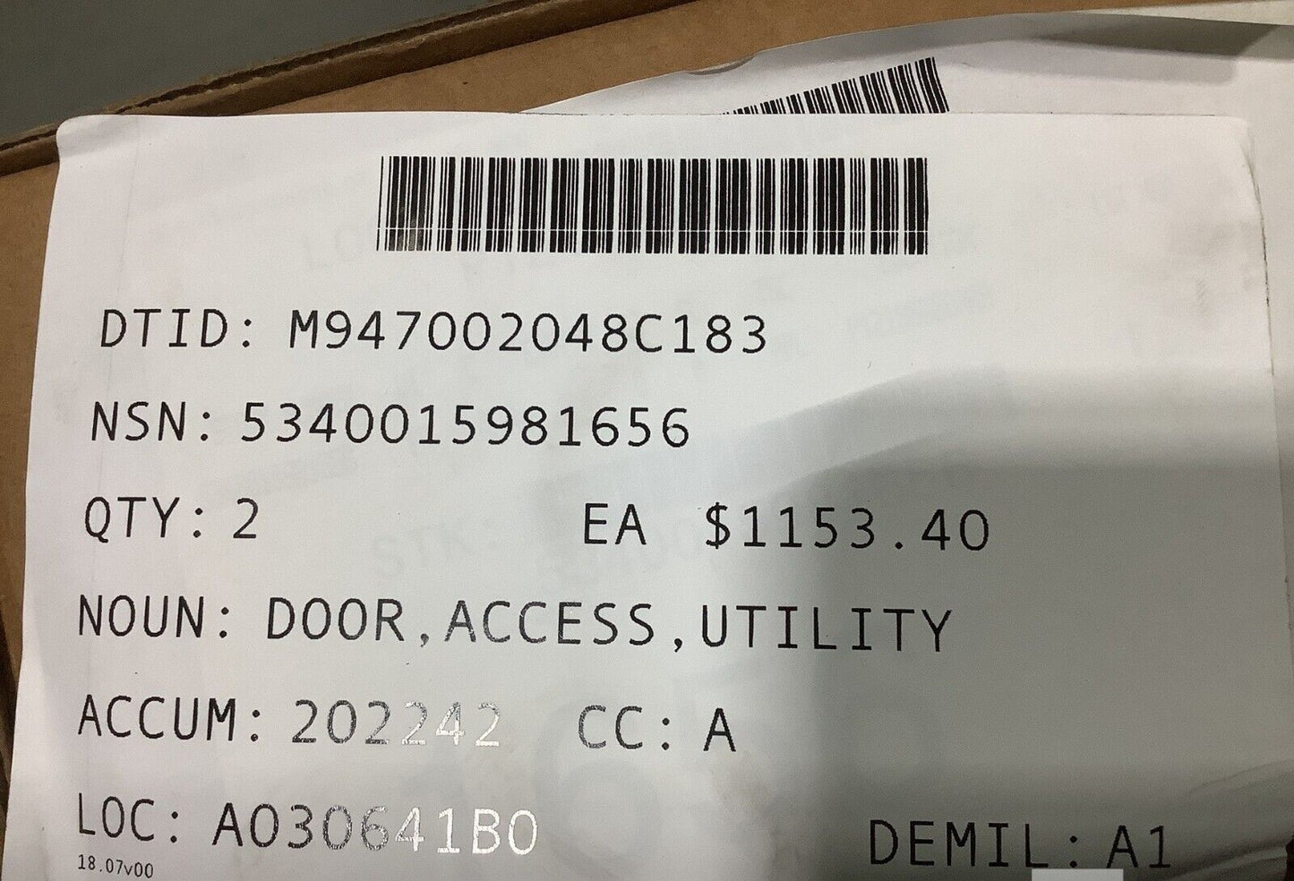 MTVR-2MK23 35'' UTILITY WELDMENT LWR LH ACCESS DOOR 3400091 5340-01-598-1656